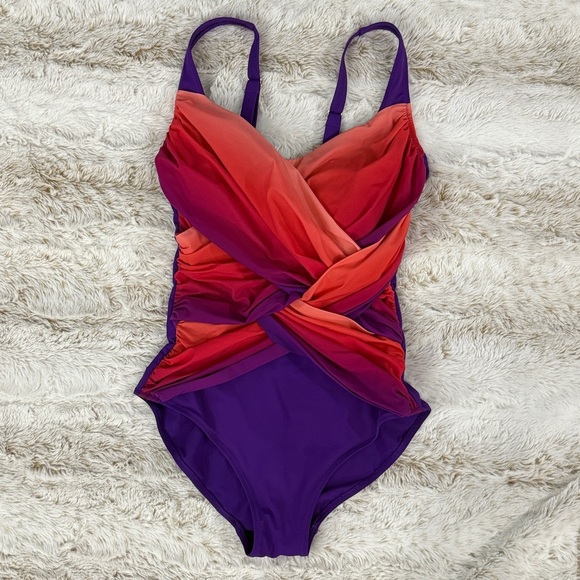 Gottex Rainbow Goddess Shirred Ombre One-Piece Swimsuit Size 12 - Picture 1 of 10